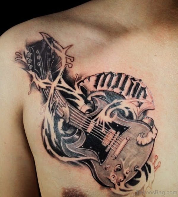 Nice Grey Inked Music Guitar Tattoo