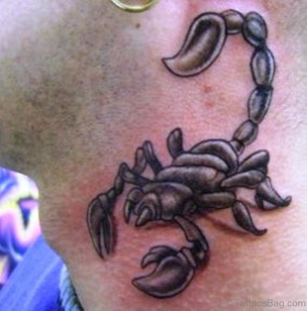 Nice Grey Scorpion Tattoo On Neck