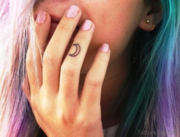 Nice Half Moon Tattoo On Finger 