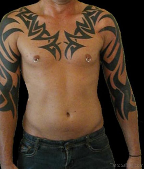 Nice Looking Tribal Tattoo On Chest