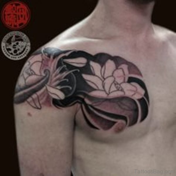 Nice Lotus Tattoo On Chest