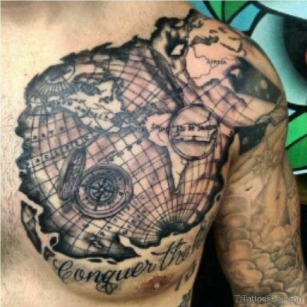 Nice Map Tattoo On Chest