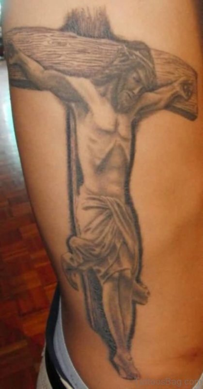 Nice One Jesus Christian With Cross Tattoo On Rib Side