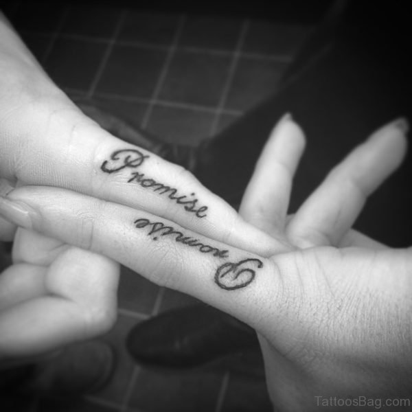 Nice Promise Tattoo On Little Fingers