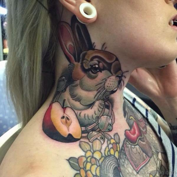 Nice Rabbit Neck Tattoo Design