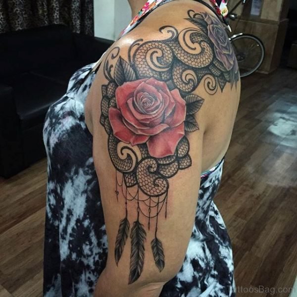 Nice Rose Lace Shoulder Tattoo