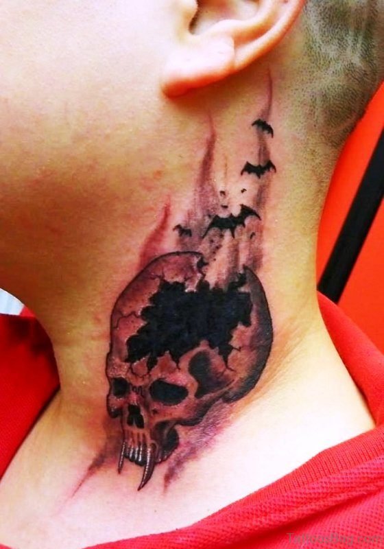 Nice Skull Tattoo On Neck