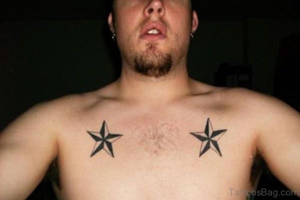 Nice Star Tattoo On Chest