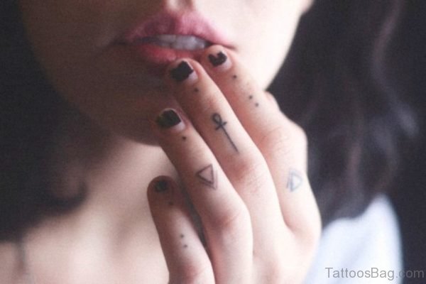 Nice Tiny Triangle Tattoo On Finger 