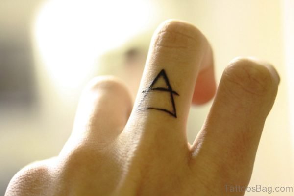 Nice Triangle Tattoo On Middle Finger 
