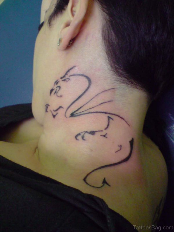 Nice Tribal Dragon Tattoo On Neck
