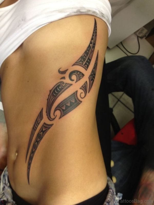 Nice Tribal Tattoo Design On Rib