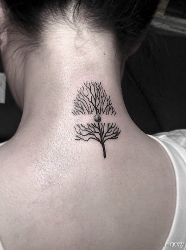 Nice Tribal Tree Tattoo On Neck
