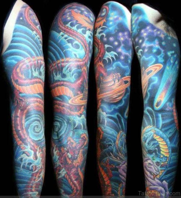 Ocean Waves Full Sleeve Tattoo