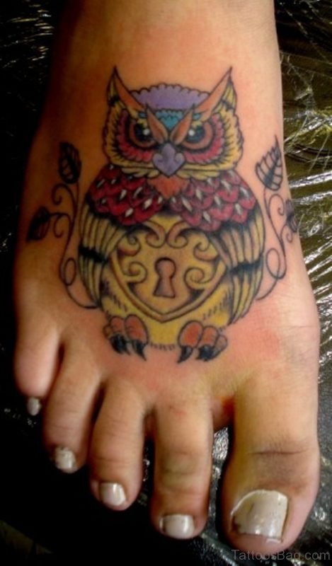Old School Owl Tattoo On Foo