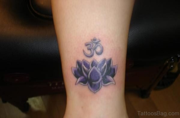 Om And Lotus Tattoo On Ankle