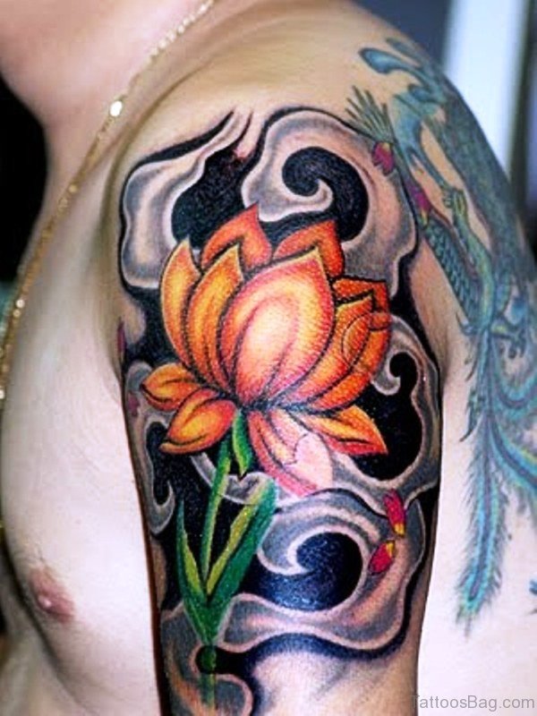 Orange And Black Flower Tattoo