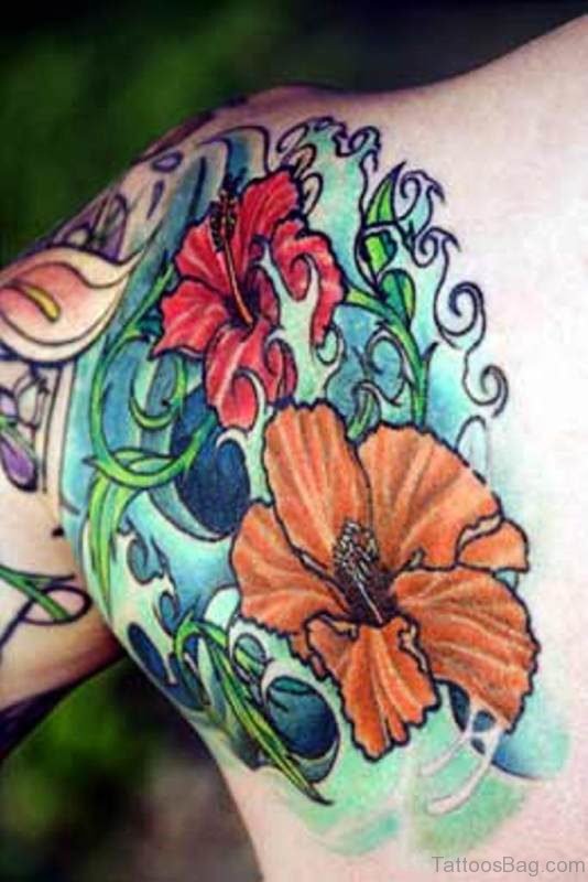 Orange And Red Flowers Tattoo