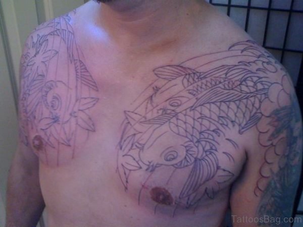 Outline Fish Tattoo On Chest