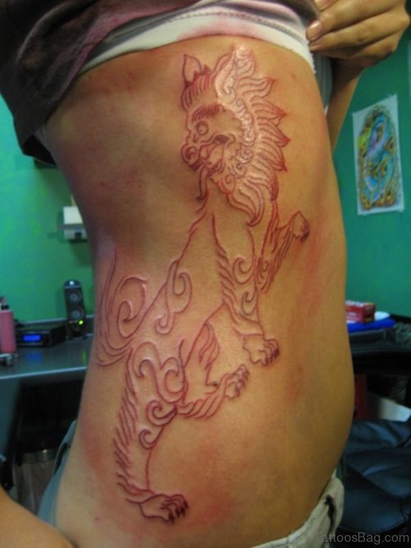 Outline Lion Tattoo On Rib