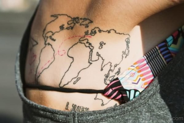 Outline Map Tattoo On Side Rib