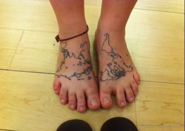 Outline Map Tattoos On Feet