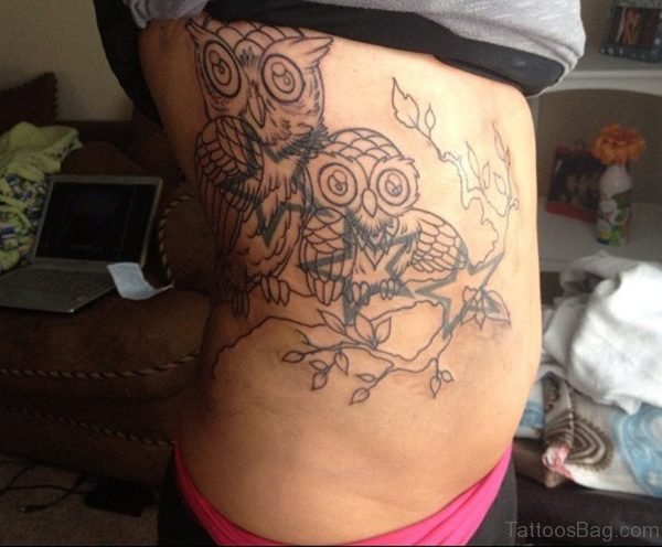 Outline Owl Tattoo On Rib