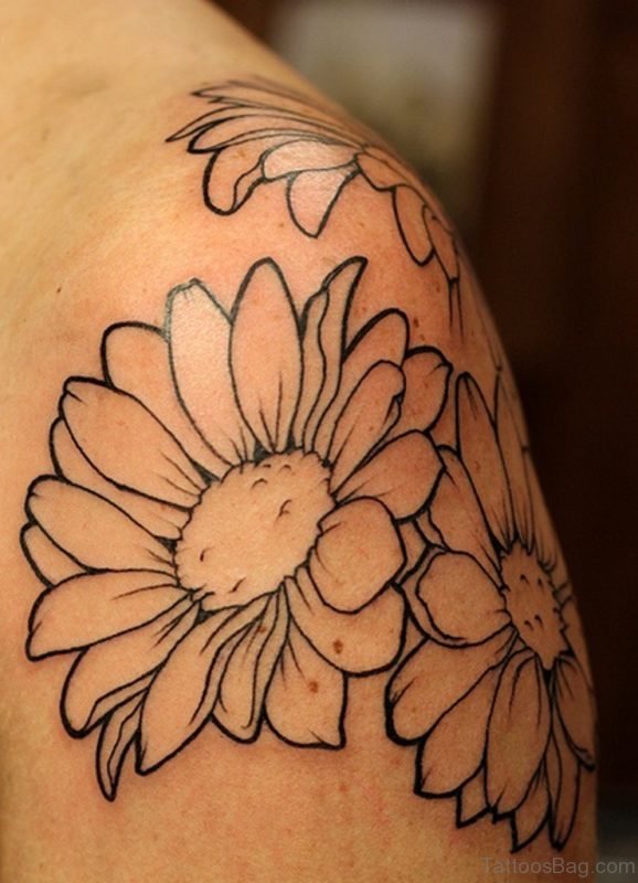 Outline Sunflower Tattoos For Shoulder