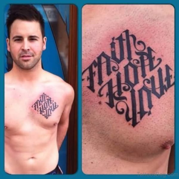 Outstanding Ambigram Font Tattoo For Men Chest