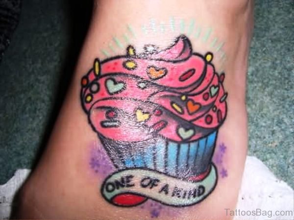 Outstanding Cupcake Tattoo On Foot