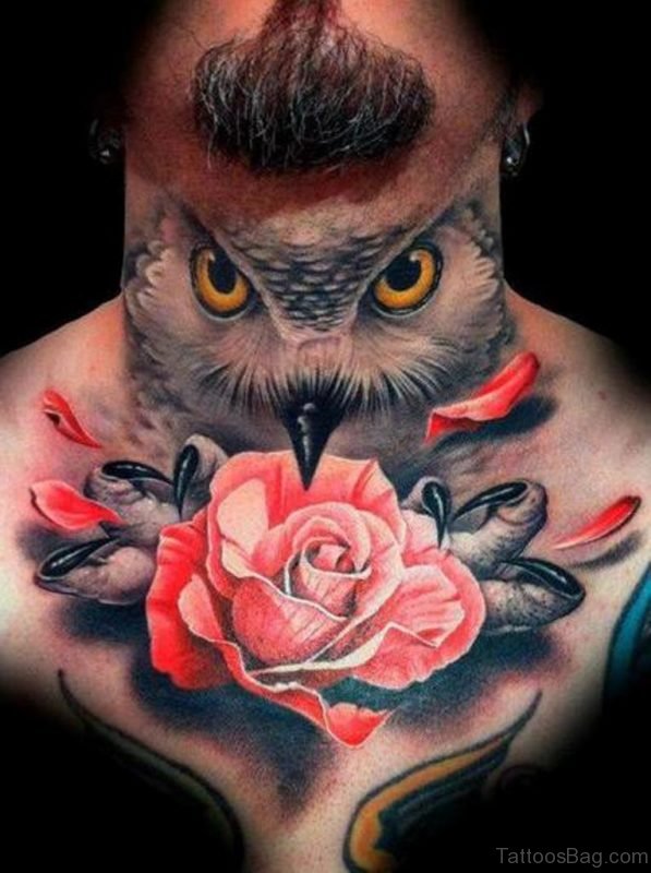 Owl And Red Rose Tattoo