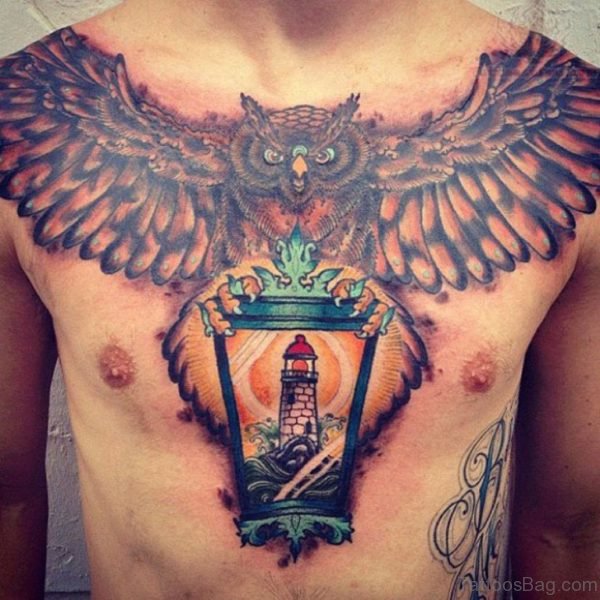 Owl Tattoo On Chest 