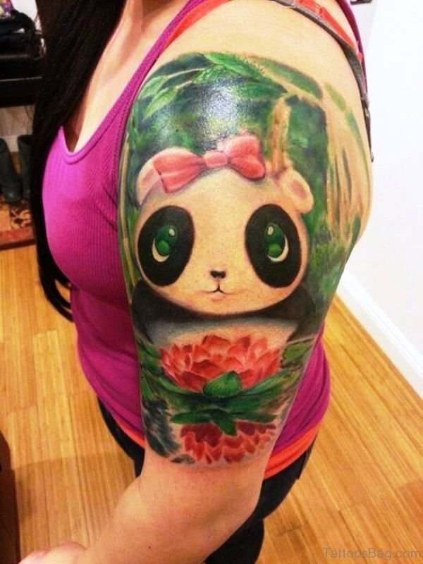 Panda Tattoo On Left Shoulder 