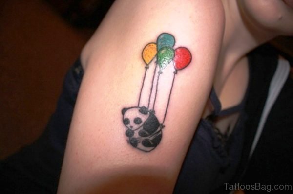 Panda With Colored Balloons Tattoo