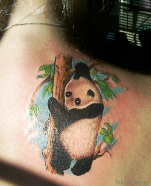 Panda With Tree Shoulder Tattoo 