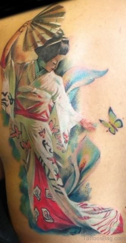 Peaceful Geisha Tattoo On Back