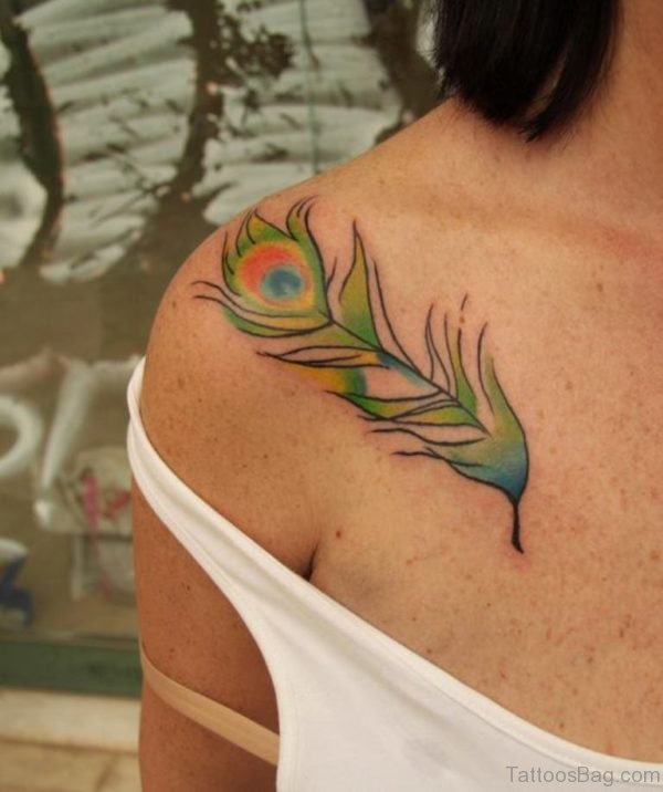 Peacock Feather Tattoo Design On Chest