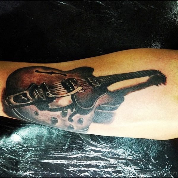 Perfect Guitar Tattoo Design On Forearm