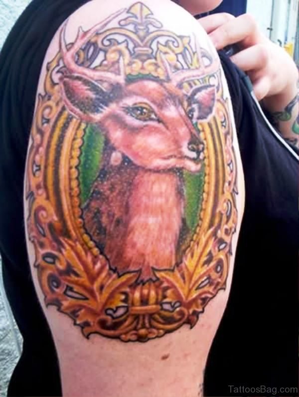 Phenomenal Buck Tattoo On Shoulder