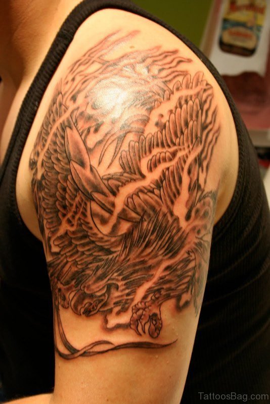 Phoenix Designer Tattoo On Left Shoulder