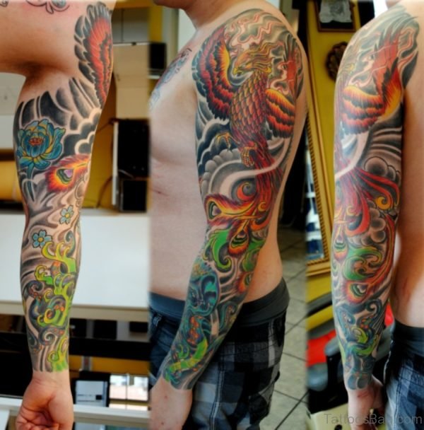 Phoenix Tattoo On Full Sleeve Tattoo