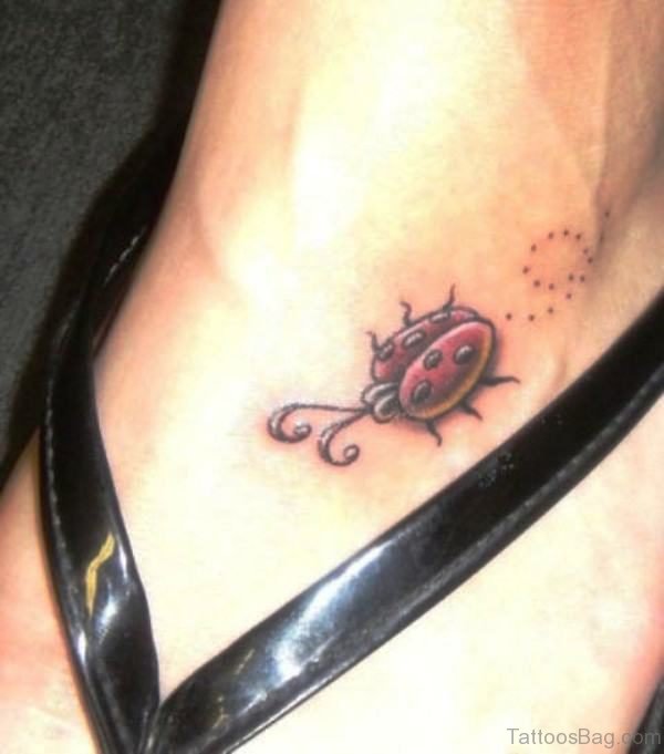 Picture Of Ladybug Tattoo On Foot
