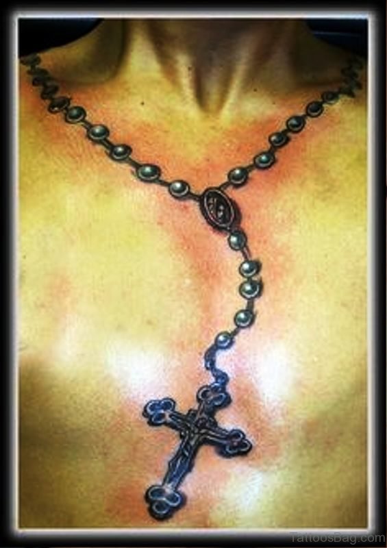 Picture Of Rosary Tattoo On Chest