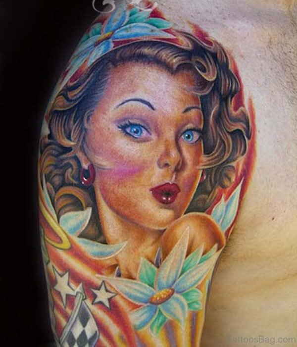 Pin up Girl Tattoo On Shoulder
