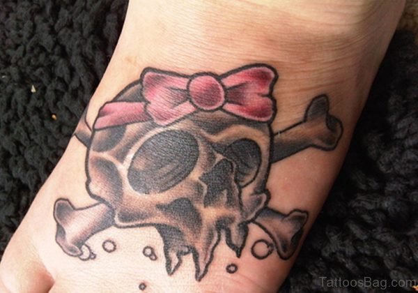 Pink Bow And Skull Tattoo