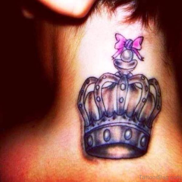 Pink Bow Tattoo With Crown
