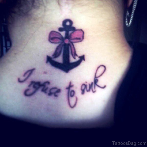 Pink Bow With Anchor On Neck