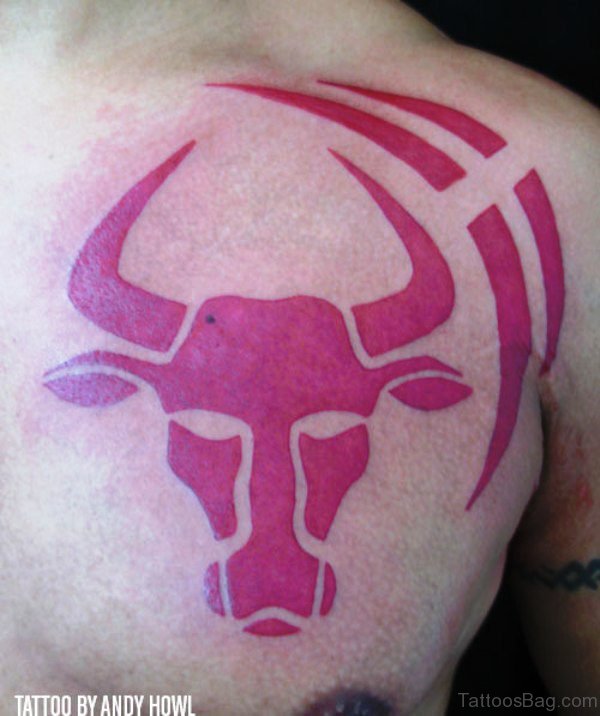 Pink Bull Tattoo On Chest