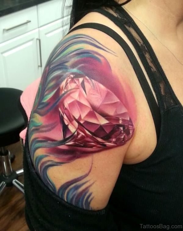 Pink Diamond Tattoo On Shoulder 