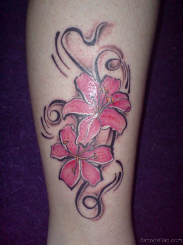 Pink Flowers Leg Tattoo